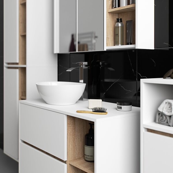 Ak furniture Závěsná koupelnová skříňka VAMI 35 cm bílá/dub sonoma