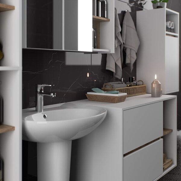Ak furniture Závěsná koupelnová skříňka VAMI 35 cm bílá/dub sonoma