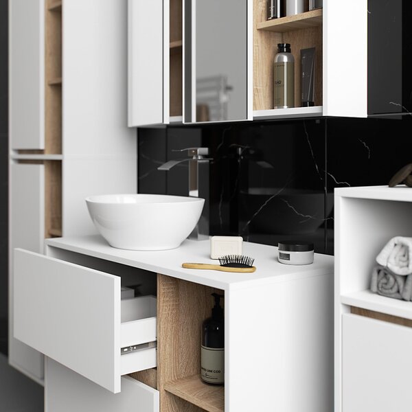 Ak furniture Závěsná koupelnová skříňka VAMI 35 cm bílá/dub sonoma
