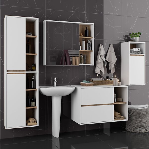 Ak furniture Závěsná koupelnová skříňka VAMI 35 cm bílá/dub sonoma