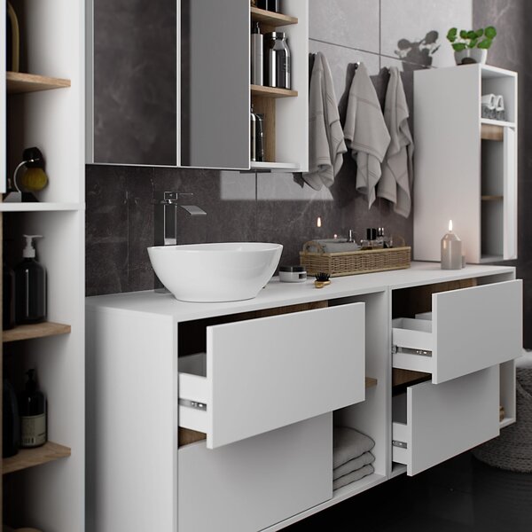 Ak furniture Závěsná koupelnová skříňka VAMI 35 cm bílá/dub sonoma