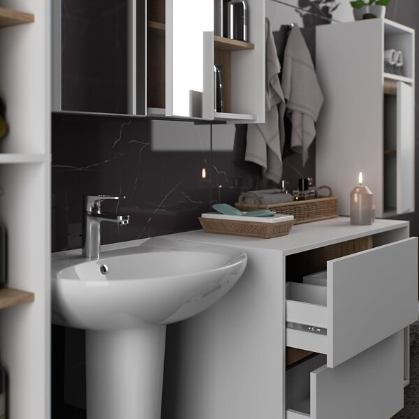 Ak furniture Závěsná koupelnová skříňka VAMI 35 cm bílá/dub sonoma