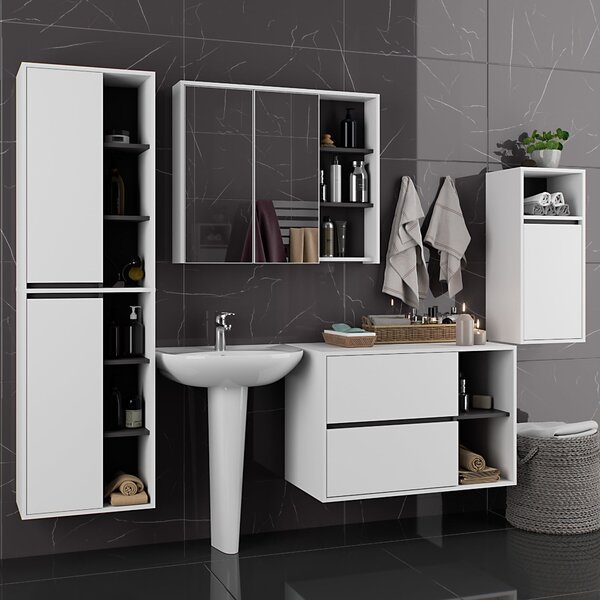 Ak furniture Závěsná koupelnová skříňka VAMI 35 cm bílá/šedý grafit