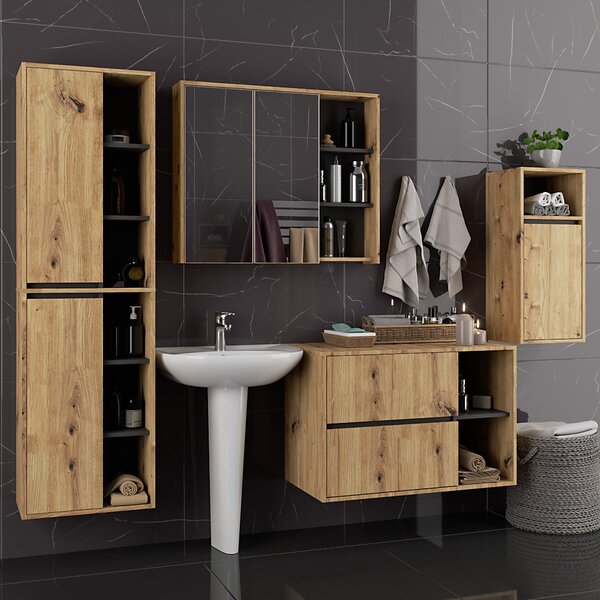 Ak furniture Koupelnová sestava VAMI dub artisan/grafitově šedá