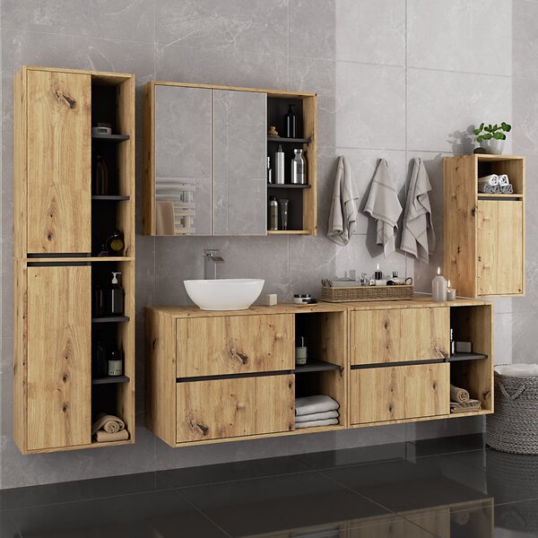 Ak furniture Závěsná koupelnová skříňka VAMI 35 cm dub artisan/šedý grafit