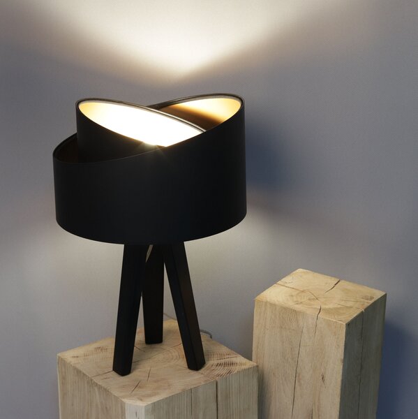 BPS koncept Stolní lampa GALAXY černá-měděná, 1xE27, v. 45 cm Barva základny: Naturální dřevo