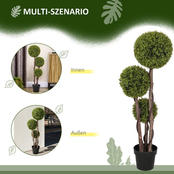 HOMCOM Umělý Buxus, 115 cm Rostlina do Domácnosti, Umělá Rostlina v Květináči, Dekorativní Rostlina, Dekorativní Rostliny pro Domov, Kancelář, Chodbu
