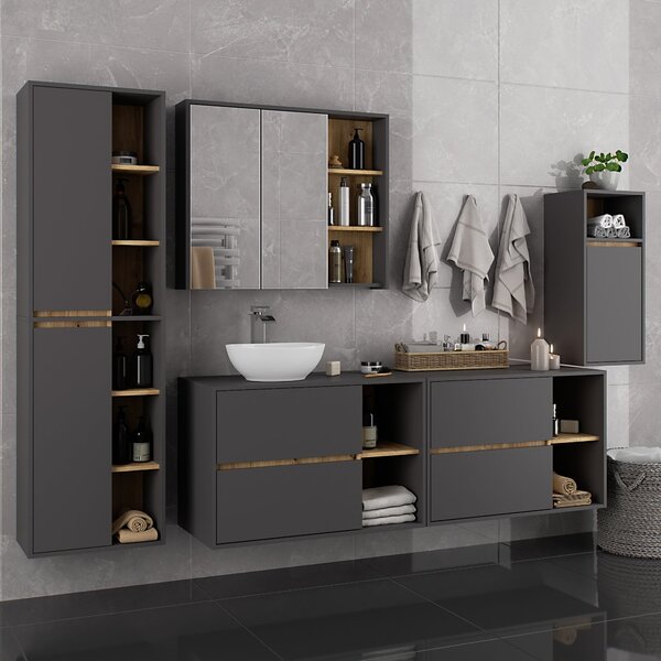 Ak furniture Závěsná koupelnová skříňka VAMI 35 cm šedý grafit/dub artisan