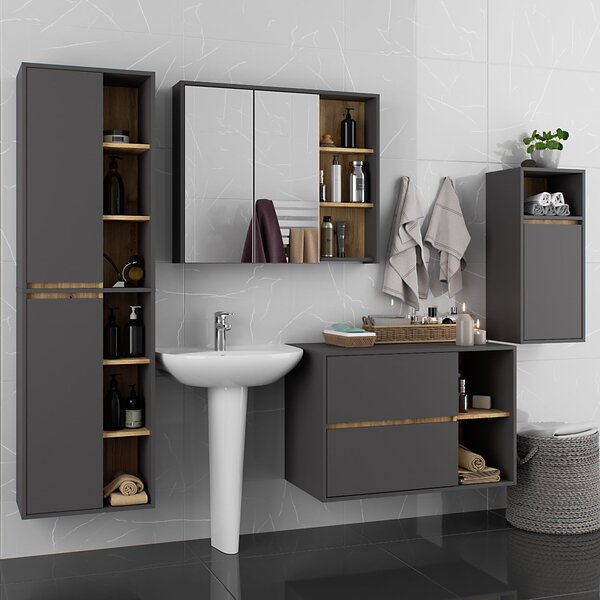 Ak furniture Závěsná koupelnová skříňka VAMI 35 cm šedý grafit/dub artisan