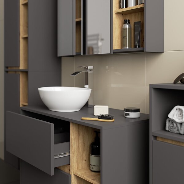 Ak furniture Závěsná koupelnová skříňka VAMI 35 cm šedý grafit/dub artisan