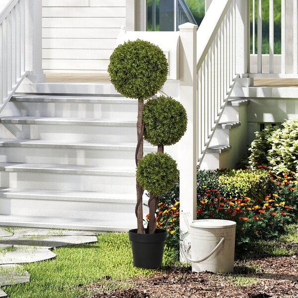HOMCOM Umělý Buxus, 115 cm Rostlina do Domácnosti, Umělá Rostlina v Květináči, Dekorativní Rostlina, Dekorativní Rostliny pro Domov, Kancelář, Chodbu