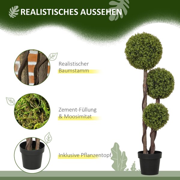 HOMCOM Umělý Buxus, 115 cm Rostlina do Domácnosti, Umělá Rostlina v Květináči, Dekorativní Rostlina, Dekorativní Rostliny pro Domov, Kancelář, Chodbu