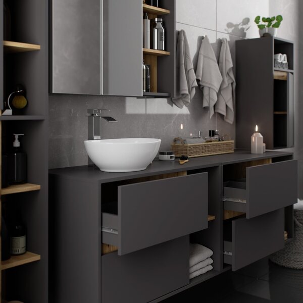 Ak furniture Závěsná koupelnová skříňka VAMI 35 cm šedý grafit/dub artisan