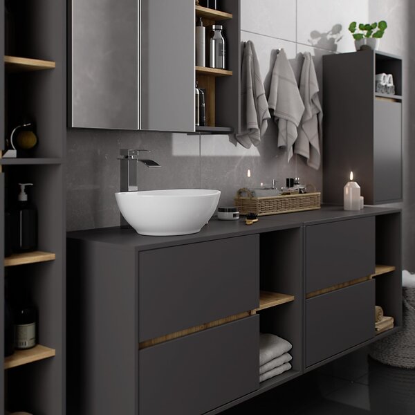 Ak furniture Závěsná koupelnová skříňka VAMI 35 cm šedý grafit/dub artisan