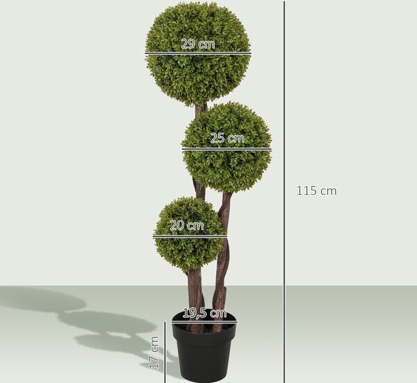 HOMCOM Umělý Buxus, 115 cm Rostlina do Domácnosti, Umělá Rostlina v Květináči, Dekorativní Rostlina, Dekorativní Rostliny pro Domov, Kancelář, Chodbu