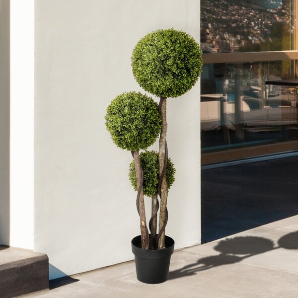HOMCOM Umělý Buxus, 115 cm Rostlina do Domácnosti, Umělá Rostlina v Květináči, Dekorativní Rostlina, Dekorativní Rostliny pro Domov, Kancelář, Chodbu