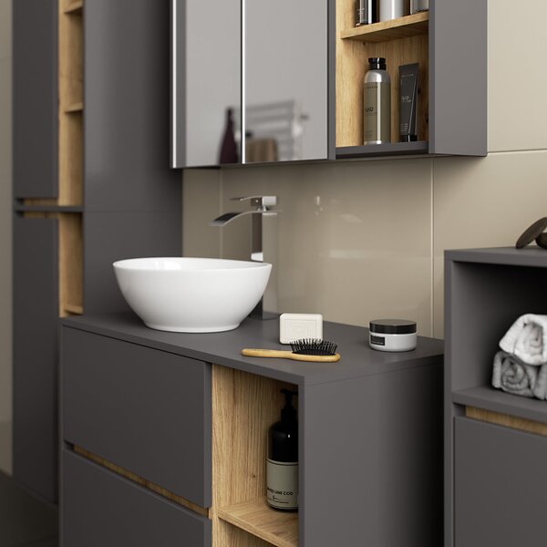 Ak furniture Závěsná koupelnová skříňka VAMI 35 cm šedý grafit/dub artisan