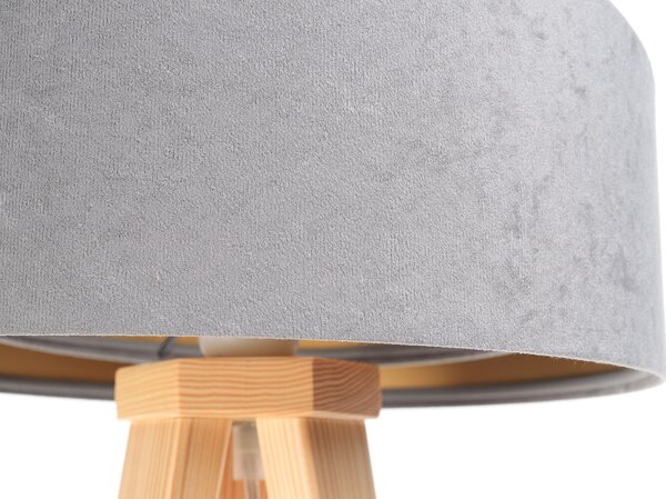 BPS koncept Stolní lampa GALAXY šedá, 1xE27, v. 45 cm Barva: Stříbrná, Barva základny: Naturální dřevo, Vnitřní barva: Šedá