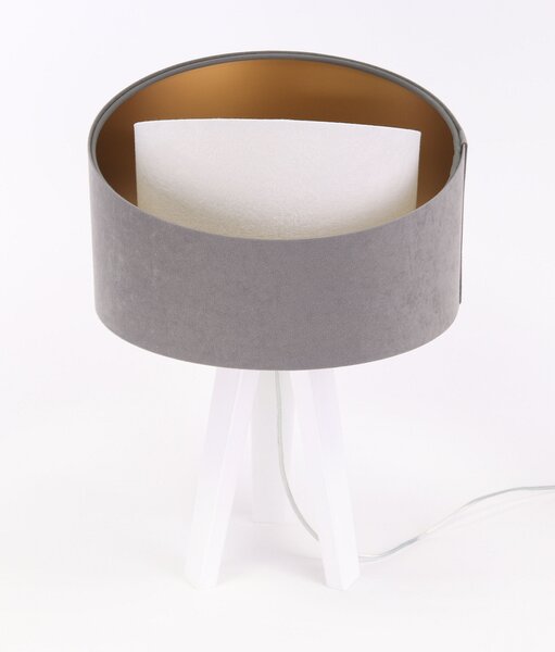 BPS koncept Stolní lampa GALAXY šedá, 1xE27, v. 45 cm Barva: Stříbrná, Barva základny: Naturální dřevo, Vnitřní barva: Šedá