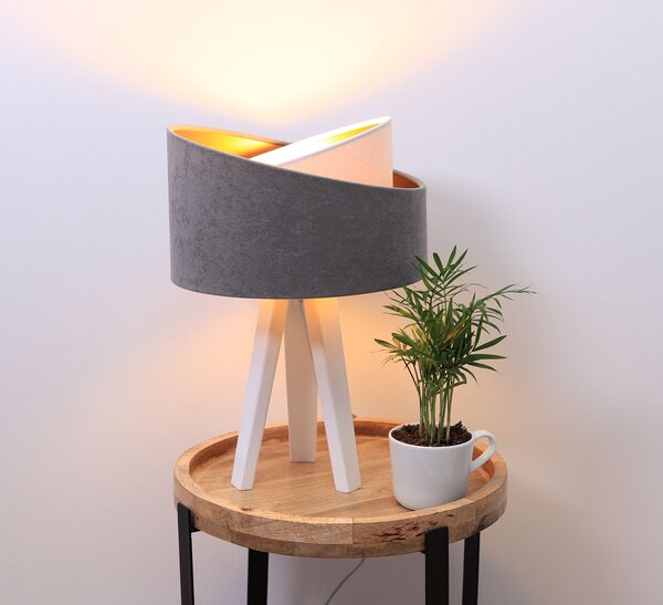 BPS koncept Stolní lampa GALAXY šedá, 1xE27, v. 45 cm Barva: Stříbrná, Barva základny: Naturální dřevo, Vnitřní barva: Šedá