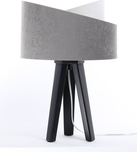 BPS koncept Stolní lampa GALAXY šedá, 1xE27, v. 45 cm Barva: Stříbrná, Barva základny: Naturální dřevo, Vnitřní barva: Šedá
