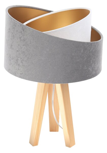 BPS koncept Stolní lampa GALAXY šedá, 1xE27, v. 45 cm Barva: Stříbrná, Barva základny: Naturální dřevo, Vnitřní barva: Šedá
