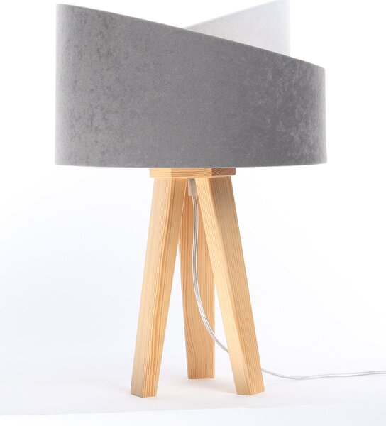 BPS koncept Stolní lampa GALAXY šedá, 1xE27, v. 45 cm Barva: Stříbrná, Barva základny: Naturální dřevo, Vnitřní barva: Šedá