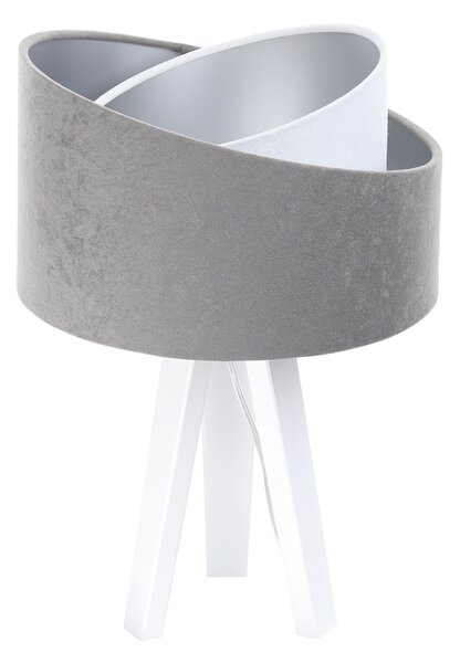 BPS koncept Stolní lampa GALAXY šedá, 1xE27, v. 45 cm Barva: Stříbrná, Barva základny: Bílé dřevo, Vnitřní barva: Bílá
