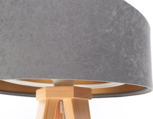 BPS koncept Stolní lampa GALAXY šedá, 1xE27, v. 45 cm Barva: Stříbrná, Barva základny: Naturální dřevo, Vnitřní barva: Šedá
