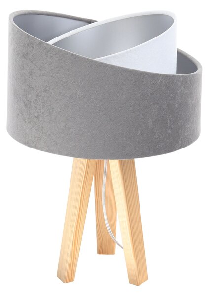 BPS koncept Stolní lampa GALAXY šedá, 1xE27, v. 45 cm Barva: Stříbrná, Barva základny: Naturální dřevo, Vnitřní barva: Bílá