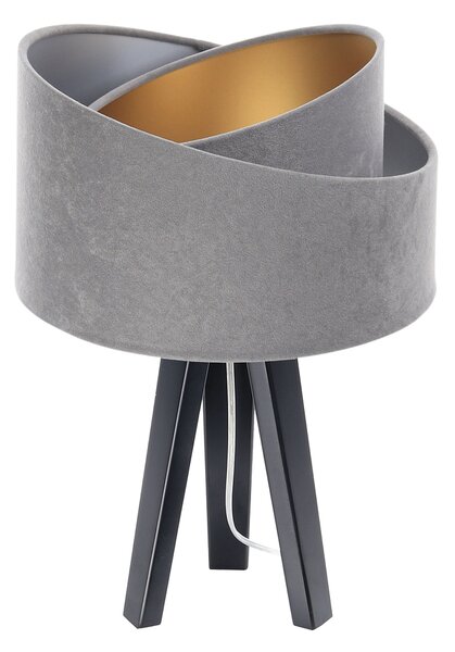 BPS koncept Stolní lampa GALAXY šedá, 1xE27, v. 45 cm Barva: Zlatá, Barva základny: Černé dřevo, Vnitřní barva: Šedá