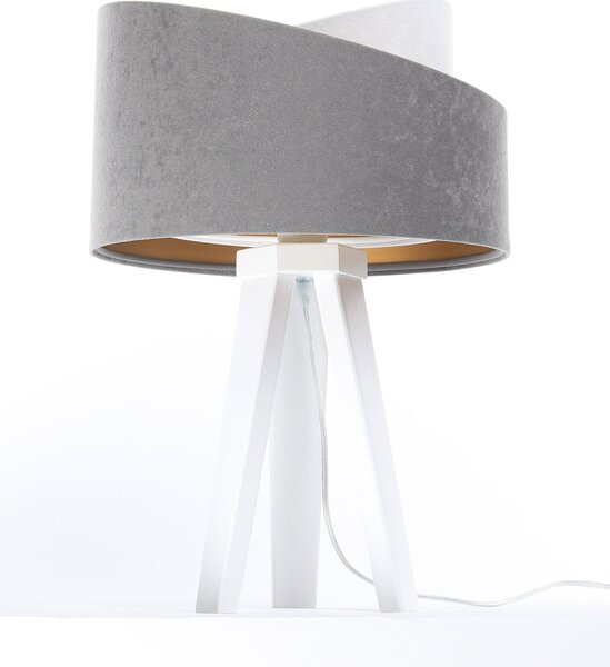 BPS koncept Stolní lampa GALAXY šedá, 1xE27, v. 45 cm Barva: Stříbrná, Barva základny: Naturální dřevo, Vnitřní barva: Šedá