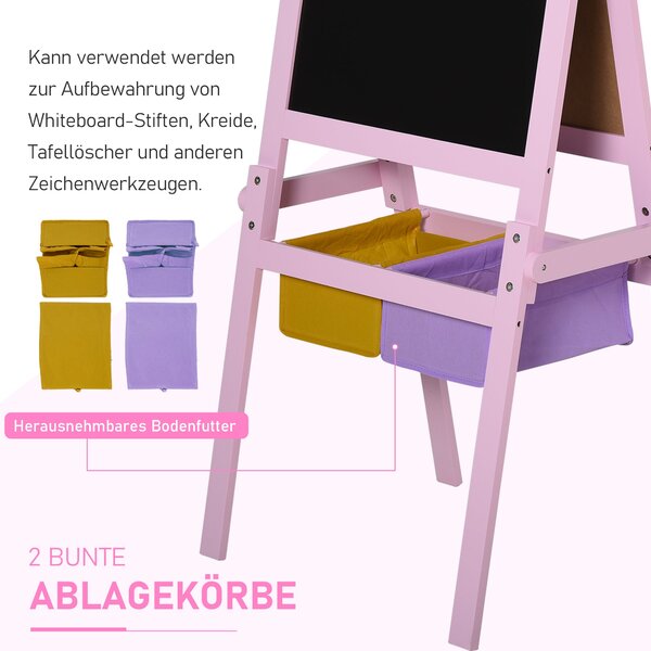 HOMCOM Dětská tabule Dětský easel Psací deska 3-v-1 Design Hračková deska se 2 odnímatelnými úložnými koši magentickými pro děti od 3 let MDF netkaná