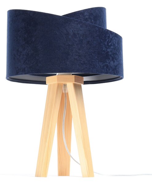 BPS koncept Stolní lampa GALAXY modrá, 1xE27, v. 45 cm Barva: Zlatá, Barva základny: Naturální dřevo