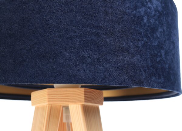 BPS koncept Stolní lampa GALAXY modrá, 1xE27, v. 45 cm Barva: Zlatá, Barva základny: Naturální dřevo