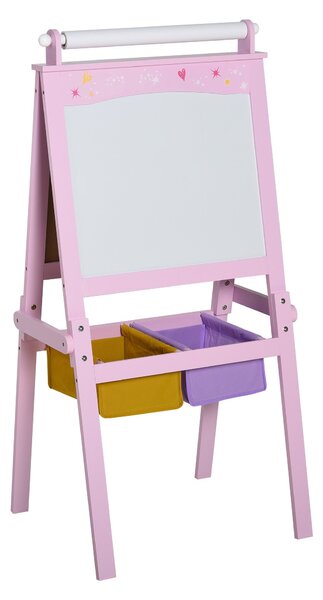 HOMCOM Dětská tabule Dětský easel Psací deska 3-v-1 Design Hračková deska se 2 odnímatelnými úložnými koši magentickými pro děti od 3 let MDF netkaná