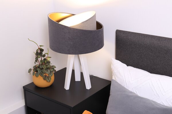 BPS koncept Stolní lampa GALAXY stříbrná-zlatá, 1xE27, v. 45 cm Barva základny: Černé dřevo