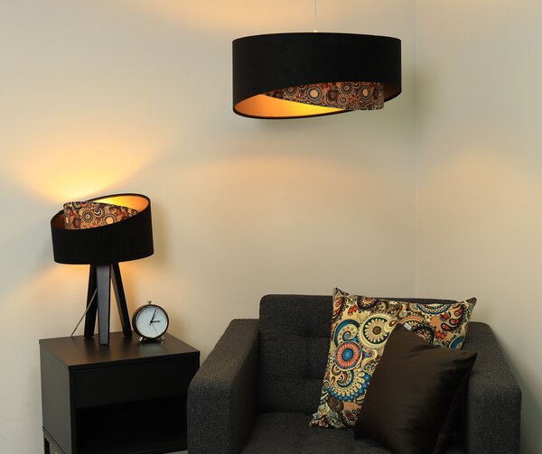 BPS koncept Stolní lampa GALAXY černá s obrazci, 1xE27, v. 45 cm Barva základny: Naturální dřevo