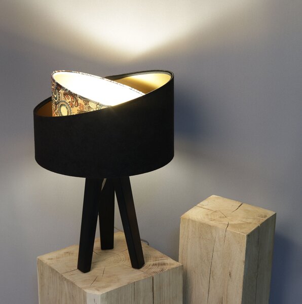 BPS koncept Stolní lampa GALAXY černá s obrazci, 1xE27, v. 45 cm Barva základny: Naturální dřevo