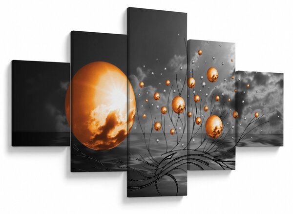 Obraz oražových abstraktních koulí (125x70 cm)