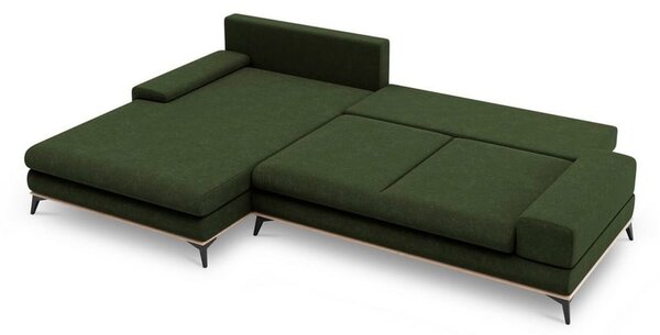 Lahvově zelená rozkládací rohová pohovka Windsor & Co Sofas Planet, levý roh