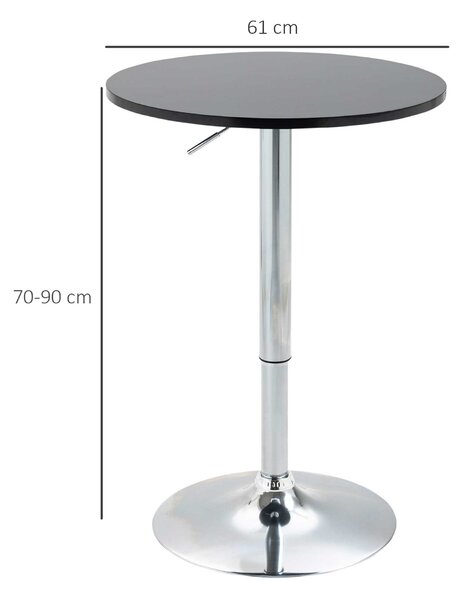 HOMCOM Moderní Kulatý Barový Stolek s 360° Otáčením a Výškovou Regulací, Bistro Stolek, Barový Stolek, Černá Ocel Ø61 x 70-90 cm | Aosom