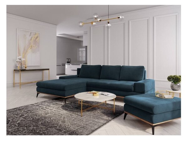 Petrolejově modrá rozkládací rohová pohovka Windsor & Co Sofas Planet, levý roh