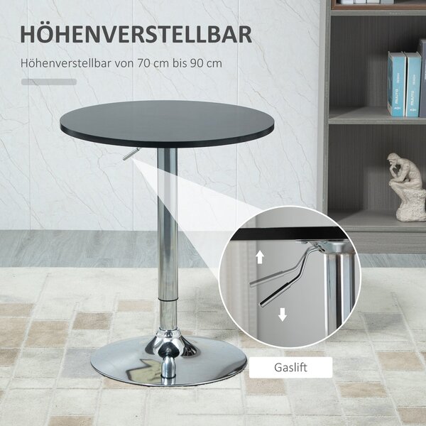 HOMCOM Moderní Kulatý Barový Stolek s 360° Otáčením a Výškovou Regulací, Bistro Stolek, Barový Stolek, Černá Ocel Ø61 x 70-90 cm | Aosom