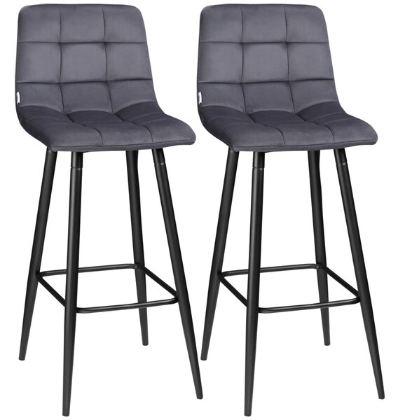 HOMCOM Set 2 Barových Židlí, Bistro Židle s Opěrkou Na Nohy, Barové Židle, Sametový Potah, Kuchyňské Židle, Sada Pultových Židlí se Železnými Nohami d