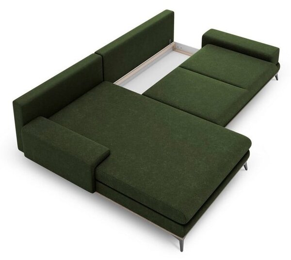 Lahvově zelená rozkládací rohová pohovka Windsor & Co Sofas Planet, levý roh