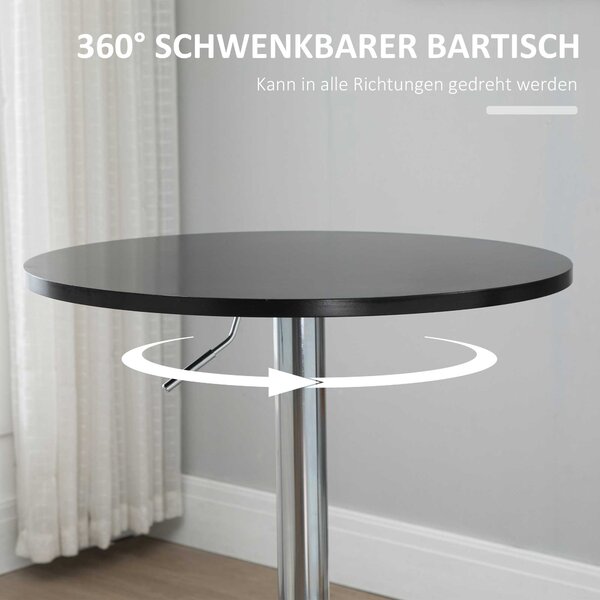 HOMCOM Moderní Kulatý Barový Stolek s 360° Otáčením a Výškovou Regulací, Bistro Stolek, Barový Stolek, Černá Ocel Ø61 x 70-90 cm | Aosom