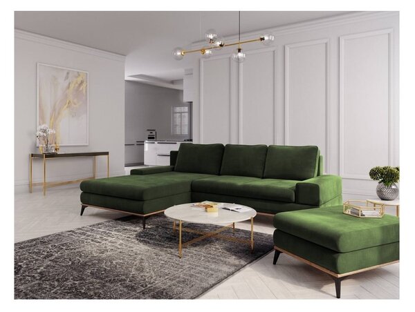 Lahvově zelená rozkládací rohová pohovka Windsor & Co Sofas Planet, levý roh