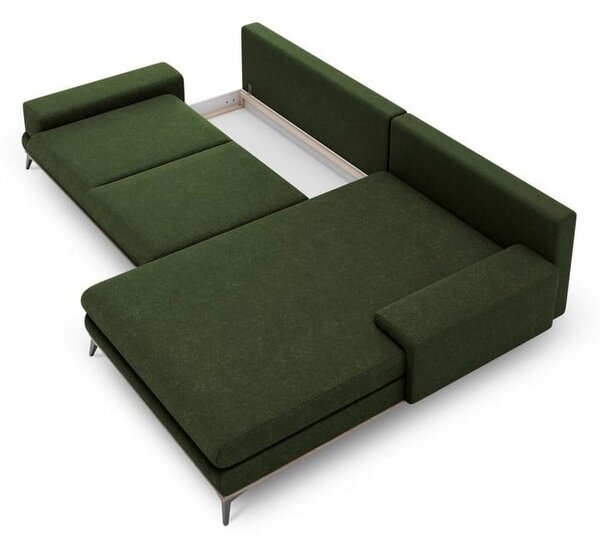Lahvově zelená rozkládací rohová pohovka Windsor & Co Sofas Planet, pravý roh