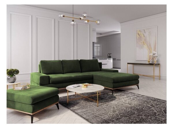 Lahvově zelená rozkládací rohová pohovka Windsor & Co Sofas Planet, pravý roh